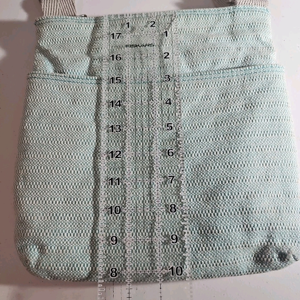Thirty-One Crossbody Bag Medium Mint Green & Gray Monogram S VGUC 54" Strap - Picture 10 of 16